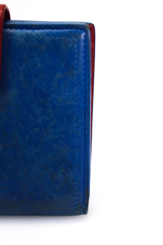 Luxury Bottega Veneta Womens Leather Button Closure Mini Wallet Blue Red
