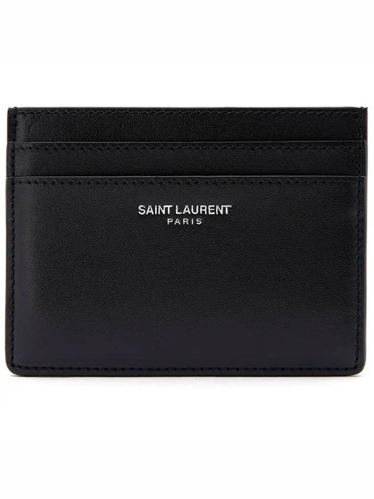 Luxury Saint Laurent Smooth Leather Classic Logo Card Wallet Black