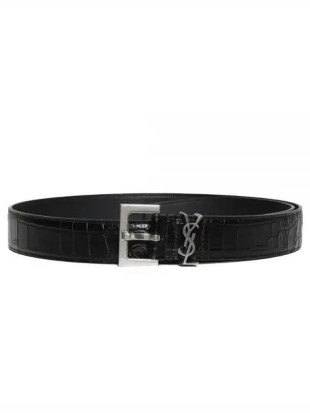 Luxury Saint Laurent Monogram Crocodile Leather Belt Black