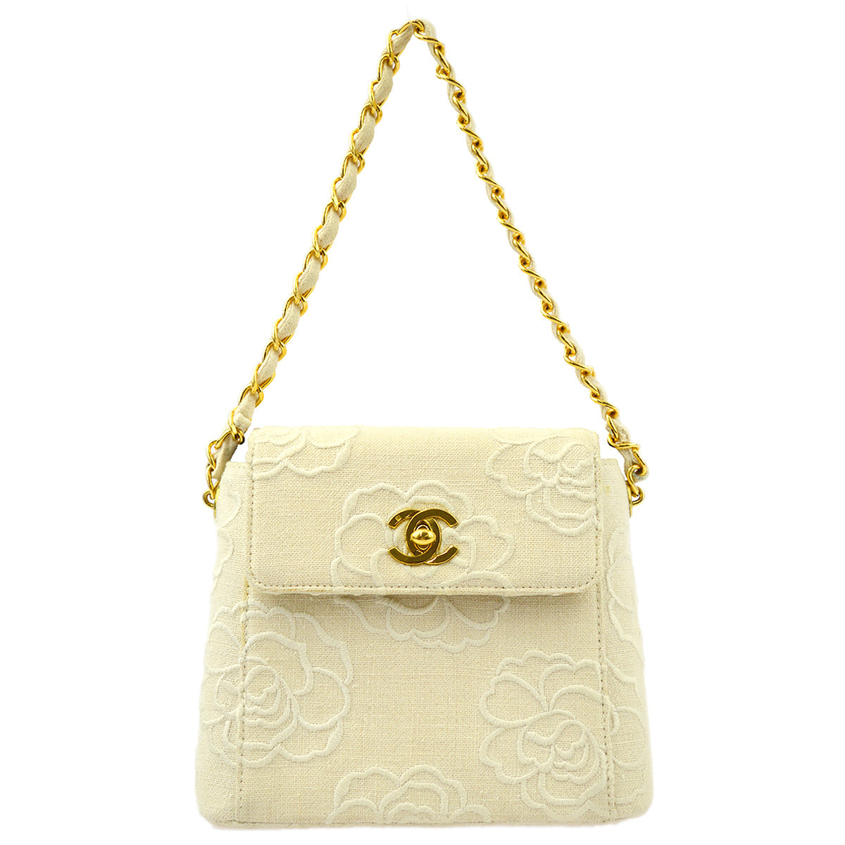 Luxury Chanel * White Canvas Camellia Straight Flap Handbag