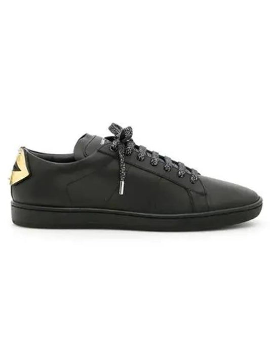 Luxury Saint Laurent Signature Court Classic Lips Leather Low Top Sneakers Black
