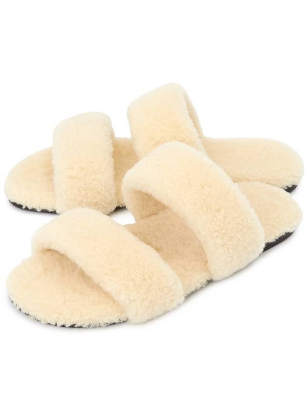 Luxury Saint Laurent Shearling Sandal Slippers White