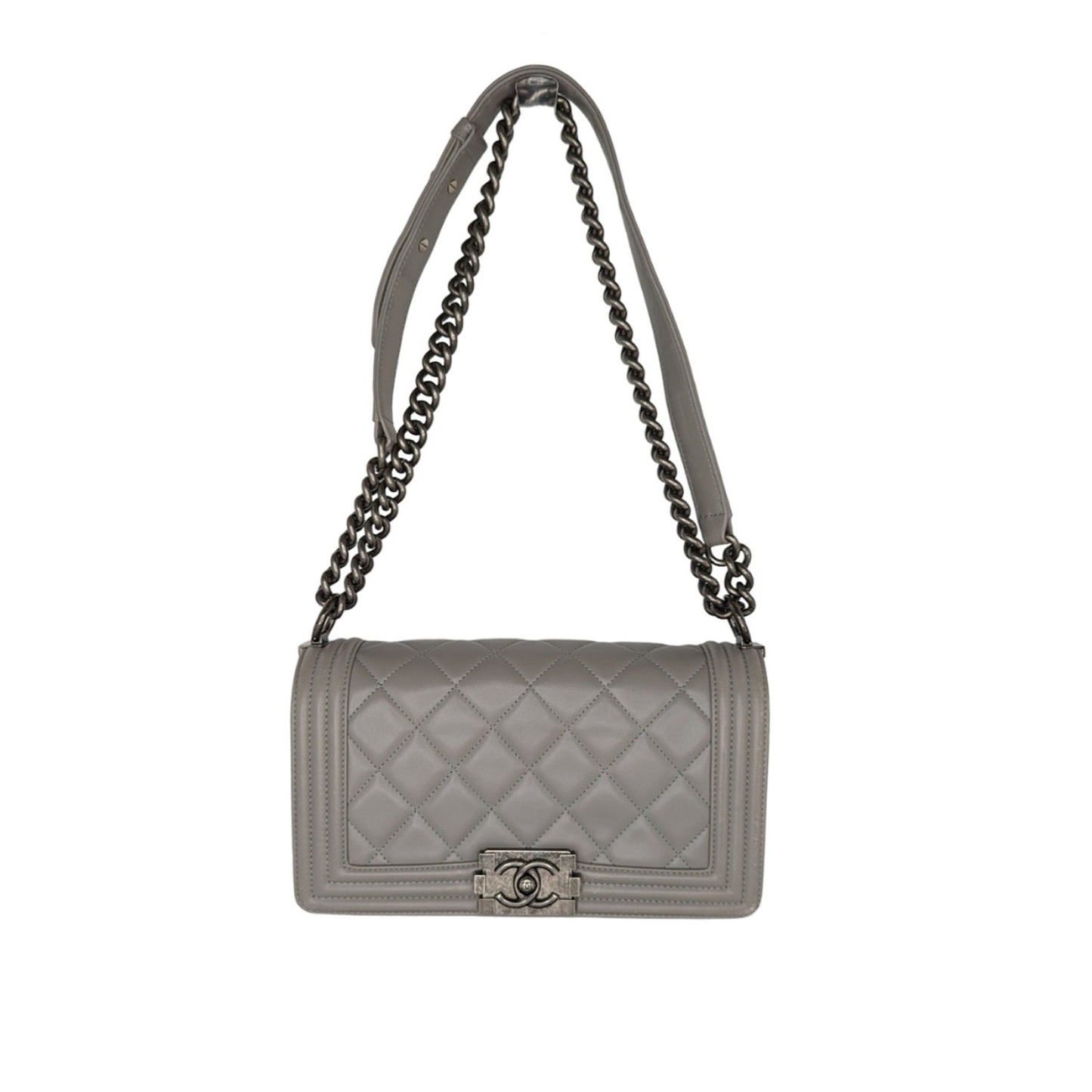Luxury Chanel Gray Quilted Calfskin Medium Boy Bag