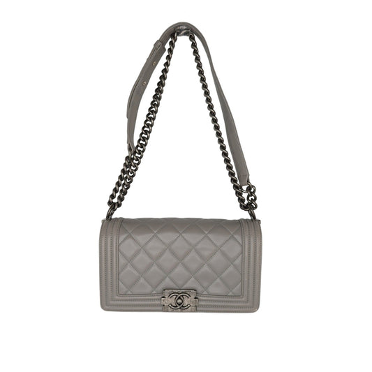 Luxury Chanel bag Gray Quilted Calfskin Medium Boy Bag