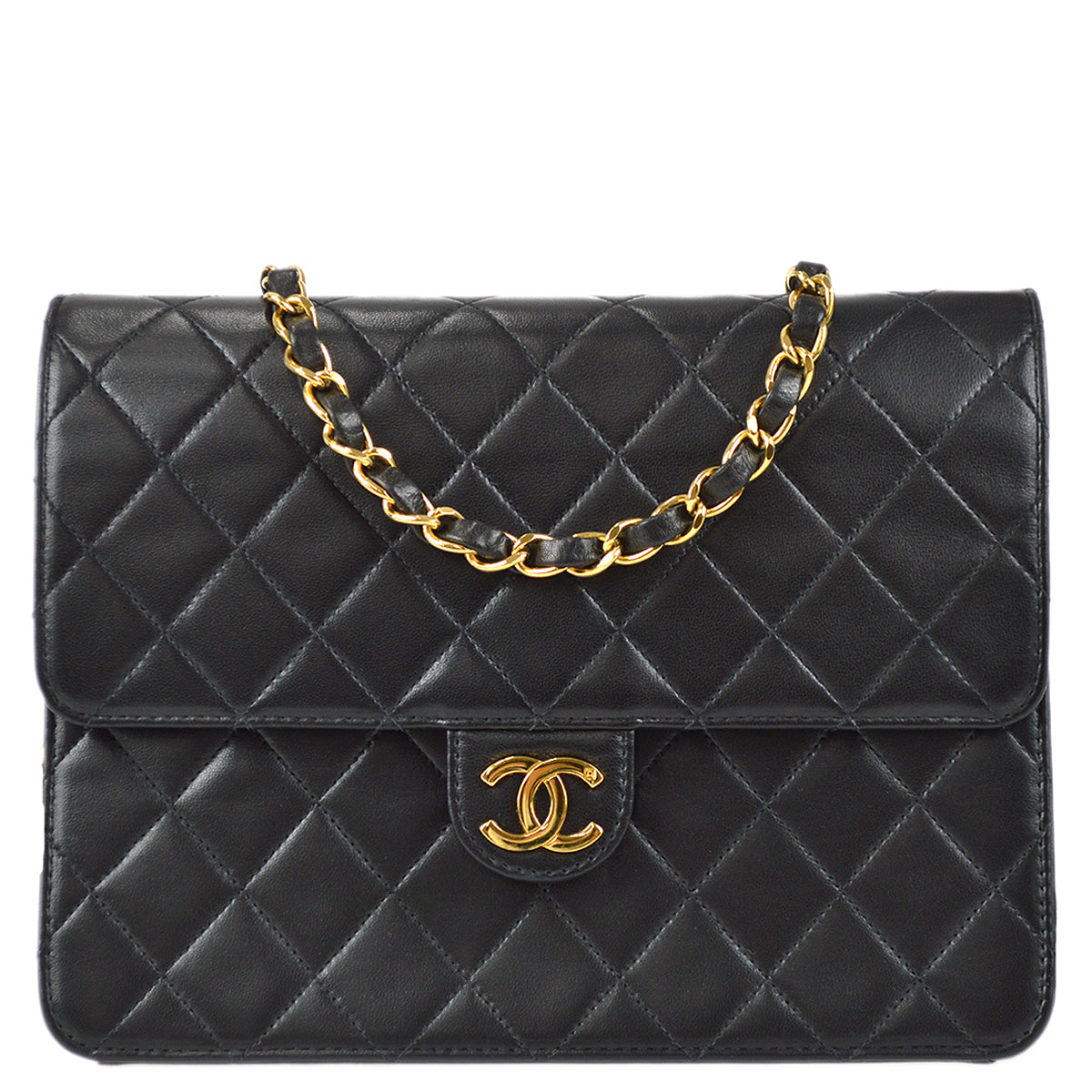Luxury Chanel Black Lambskin Pushlock Small Half Flap Shoulder Bag