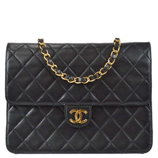 Luxury Chanel Black Lambskin Pushlock Small Half Flap Shoulder Bag