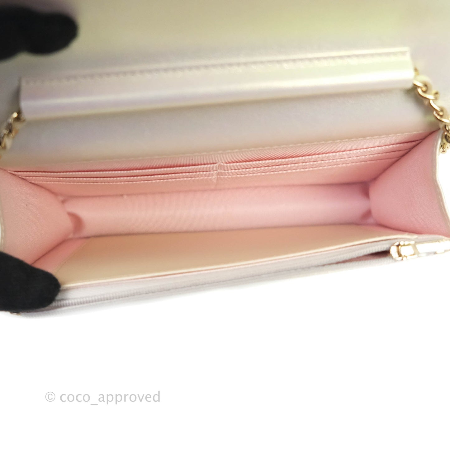 Chanel Quilted Wallet on Chain WOC Iridescent Ivory Light Gold Hardware