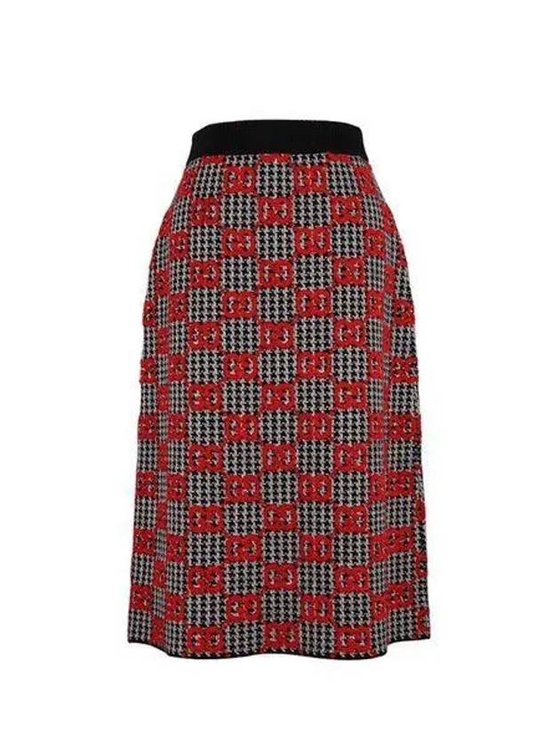 Luxury Gucci Trending 2025 Women's GG Boucle Pied de Full Wool H-Line Skirt Black Red