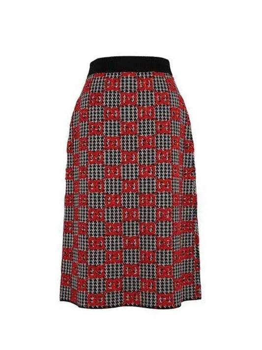 Luxury Gucci Trending 2025 Women's GG Boucle Pied de Full Wool H-Line Skirt Black Red