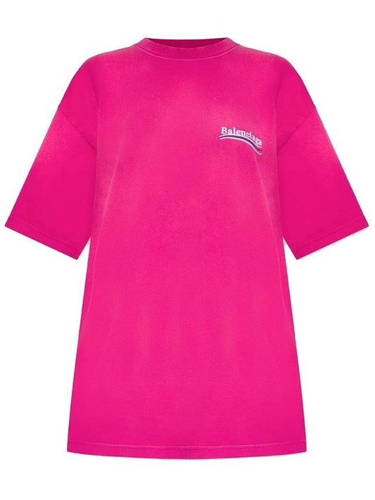 Luxury Balenciaga Wave Logo Political Campaign Large Fit Short Sleeve T-Shirt Pink