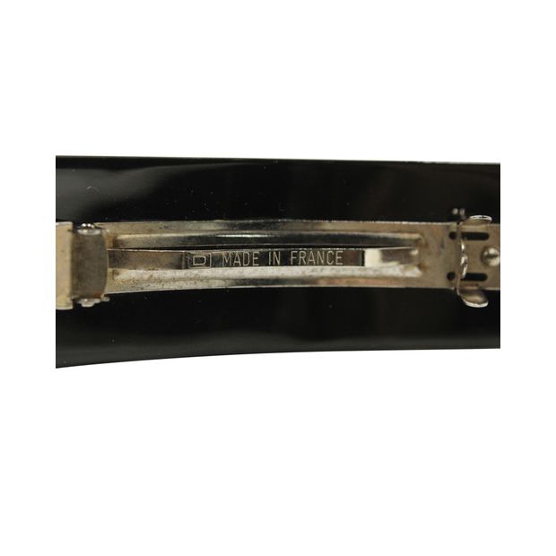 Luxury Chanel Black Hair Barrette With Pearl Cc Logo & Gold Planes