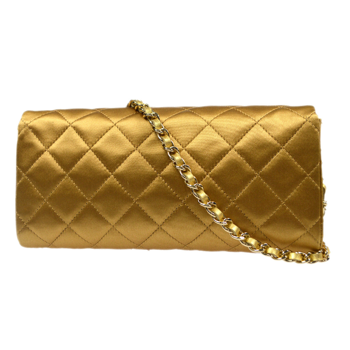 Luxury Chanel 2006-2008 Evening Bag Gold Satin