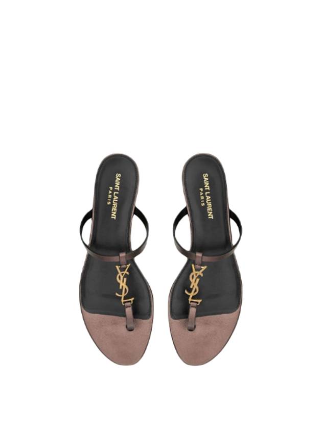 Luxury Saint Laurent Cassandra Slide Leather Flip Flops Brown