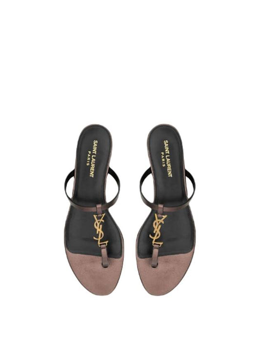 Luxury Saint Laurent Cassandra Slide Leather Flip Flops Brown