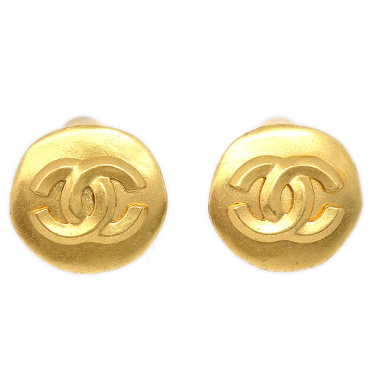Luxury Chanel Button Earrings Gold Clip-On Large 96P