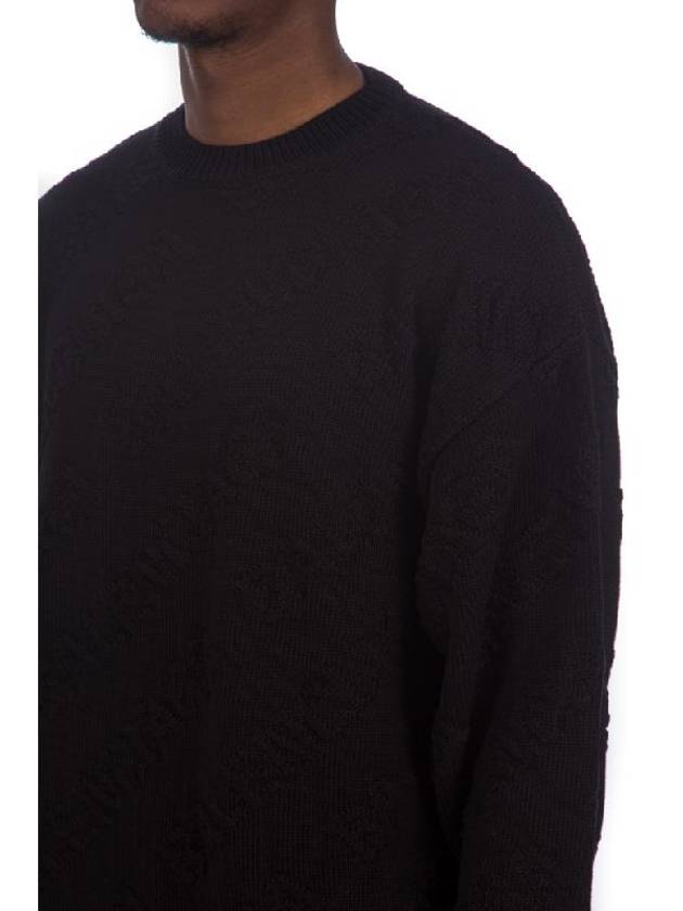 Luxury Balenciaga Logo Jacquard Cotton Knit Top Black