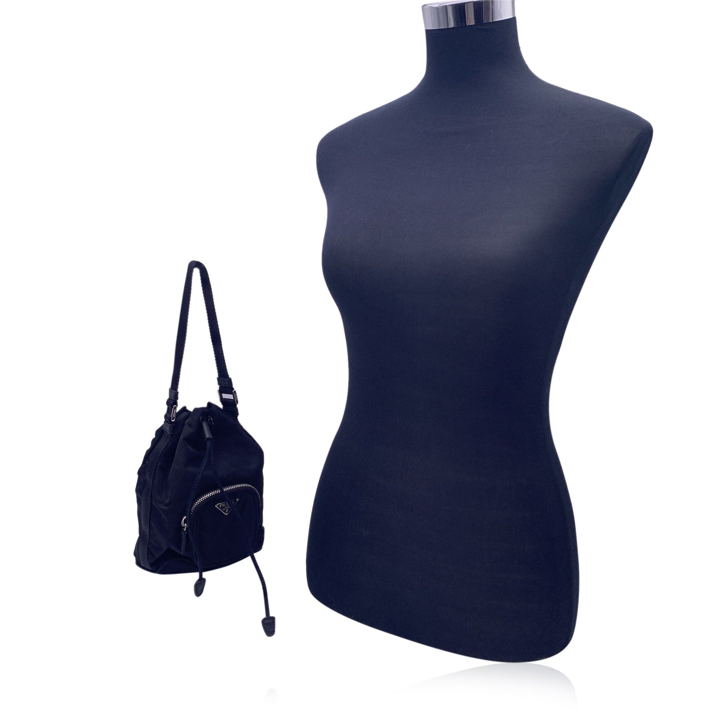 Luxury PradaBlack Nylon Mini Tessuto Nylon Duet Bucket Bag Handbag
