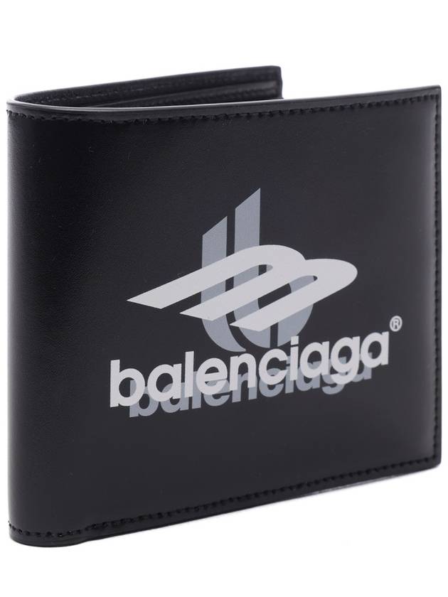 Luxury Balenciaga Logo Print Leather Half Wallet Black