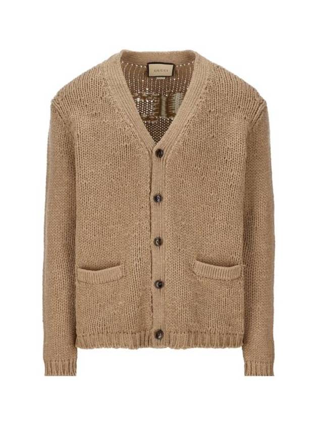 Luxury Gucci Trending 2025 Intarsia Knit Wool Cardigan Camel Ivory