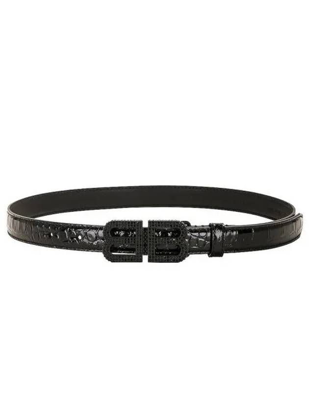 Luxury Balenciaga BB Hourglass Leather Belt Black