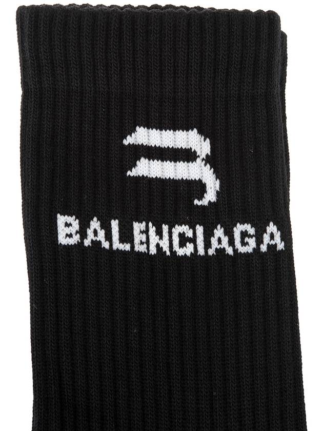 Luxury Balenciaga Logo Ribbed Cotton Socks Black