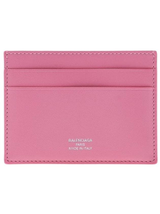 Luxury Balenciaga Logo Calfskin Card Wallet Pink