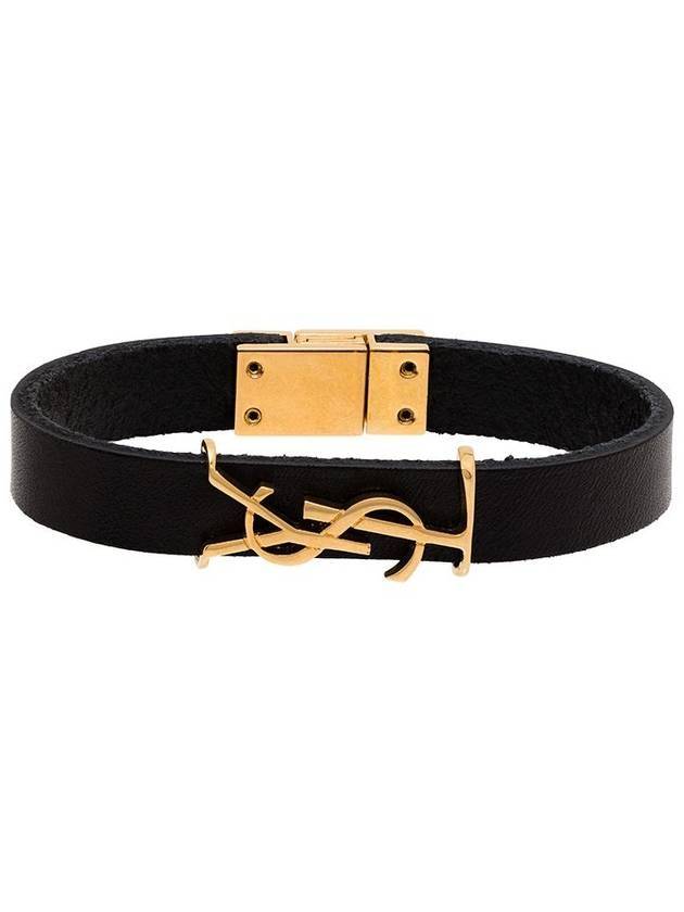 Luxury Saint Laurent Monogram Opyum Leather Bracelet Black Gold