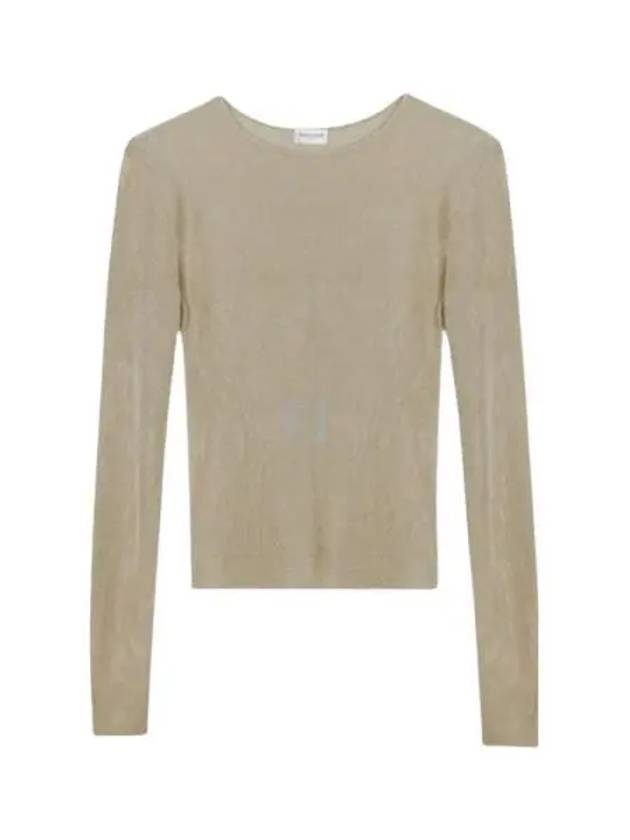 Luxury Saint Laurent Rib Detail Viscose Crop Long Sleeve T-Shirt Beige