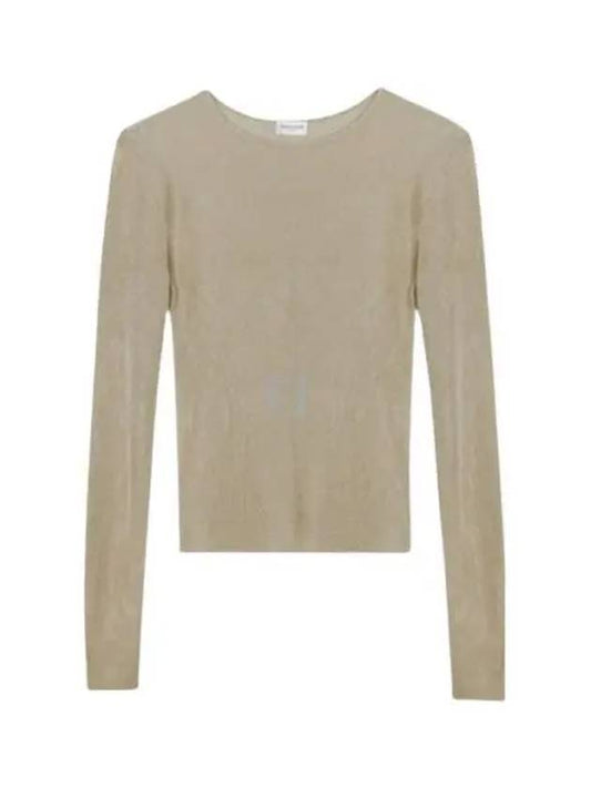 Luxury Saint Laurent Rib Detail Viscose Crop Long Sleeve T-Shirt Beige