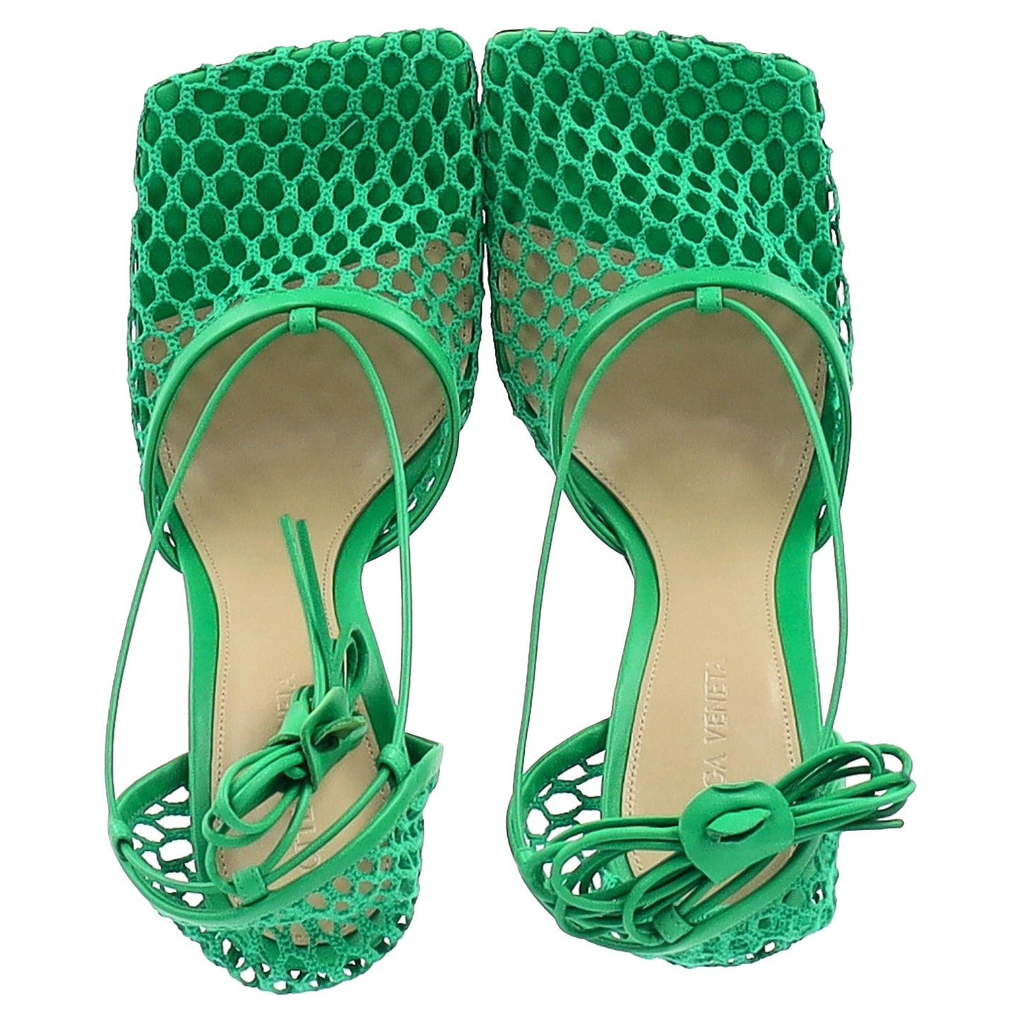 Luxury Bottega Veneta Stretch Lace Up Sandals in Green Leather