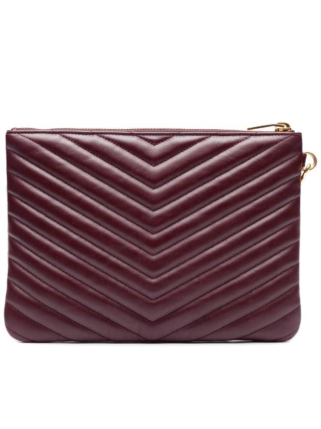 Luxury Saint Laurent Matelasse Monogram Logo Strap Clutch Bag Burgundy