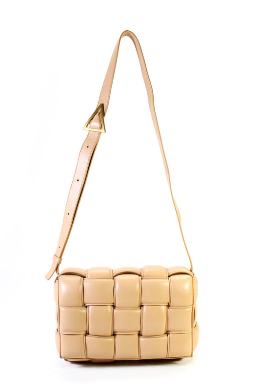 Luxury Bottega Veneta Womens Single Strap Padded Casette Shoulder Handbag Brown Leather