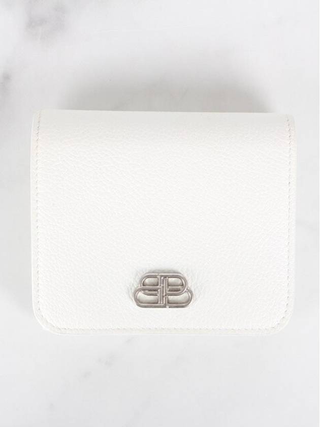 Luxury Balenciaga BB silver bi fold wallet white
