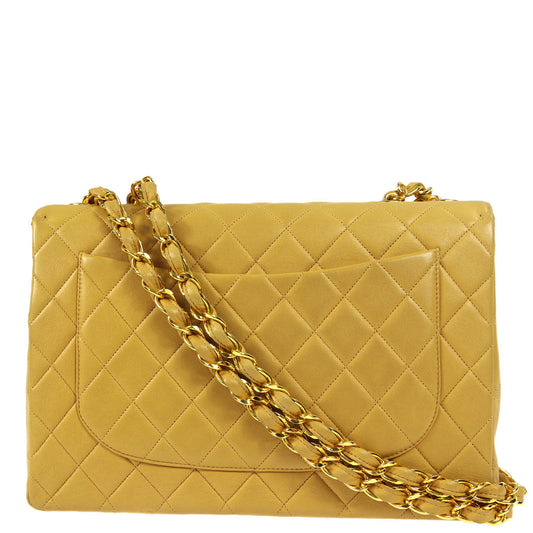 Luxury Chanel Beige Lambskin Jumbo Classic Flap Bag