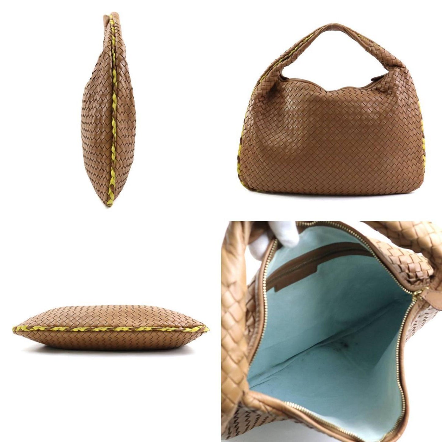 Luxury Bottega Veneta Intrecciato  yellow Leather Shoulder Bag ()