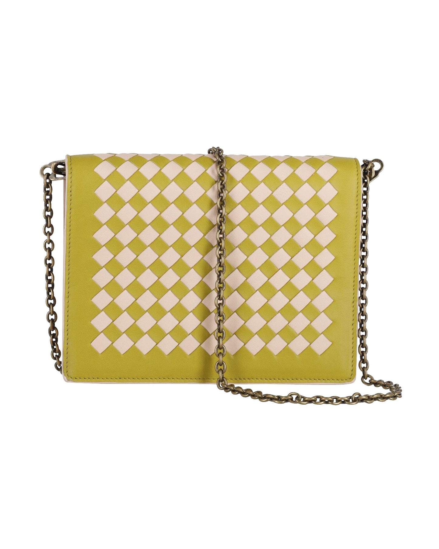 Luxury Bottega Veneta Intrecciato Small Chain Wallet Bag in Green Leather
