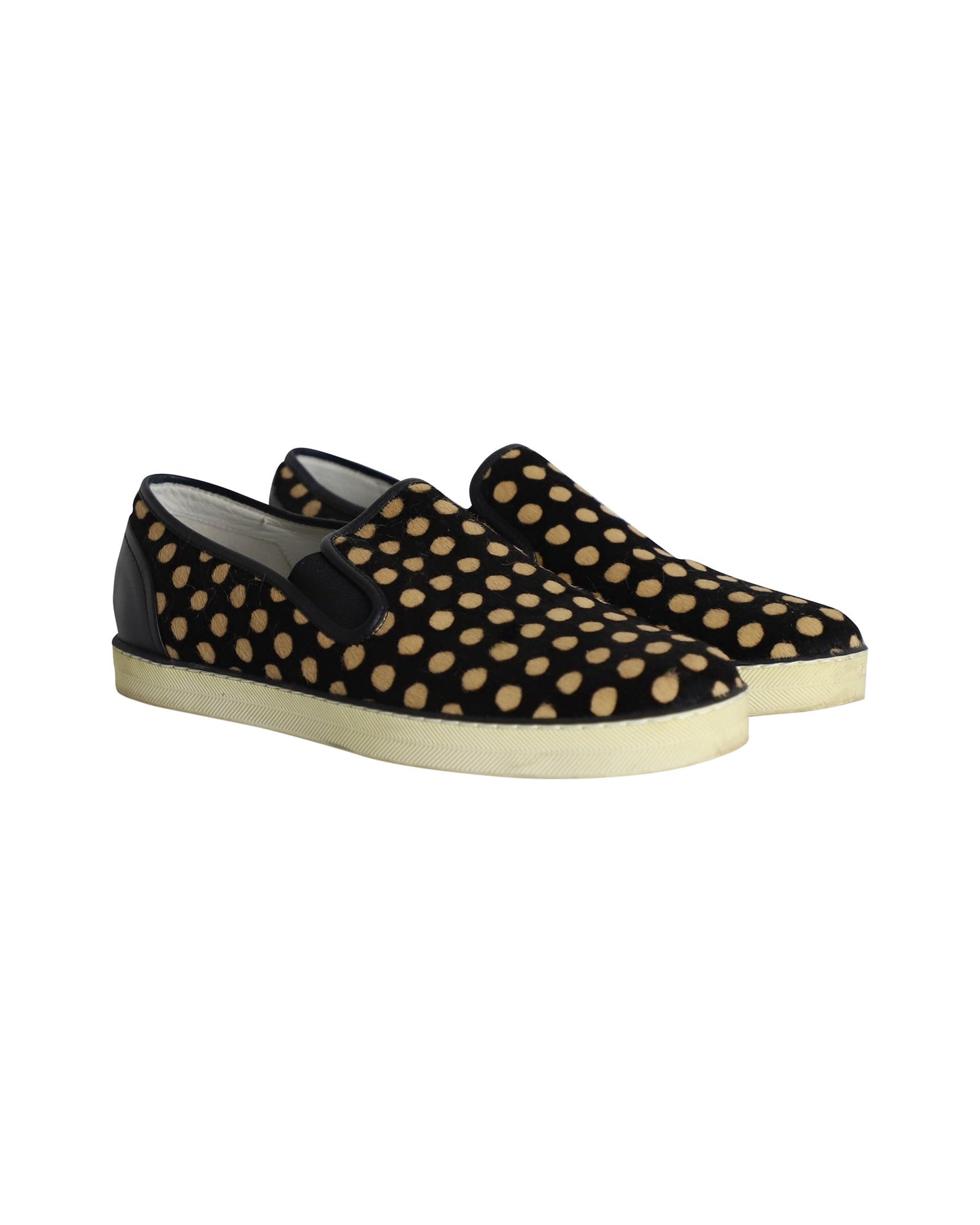 Luxury Bottega Veneta Polka-dot Pony-style Slip-on Sneakers in Black Calfskin Leather