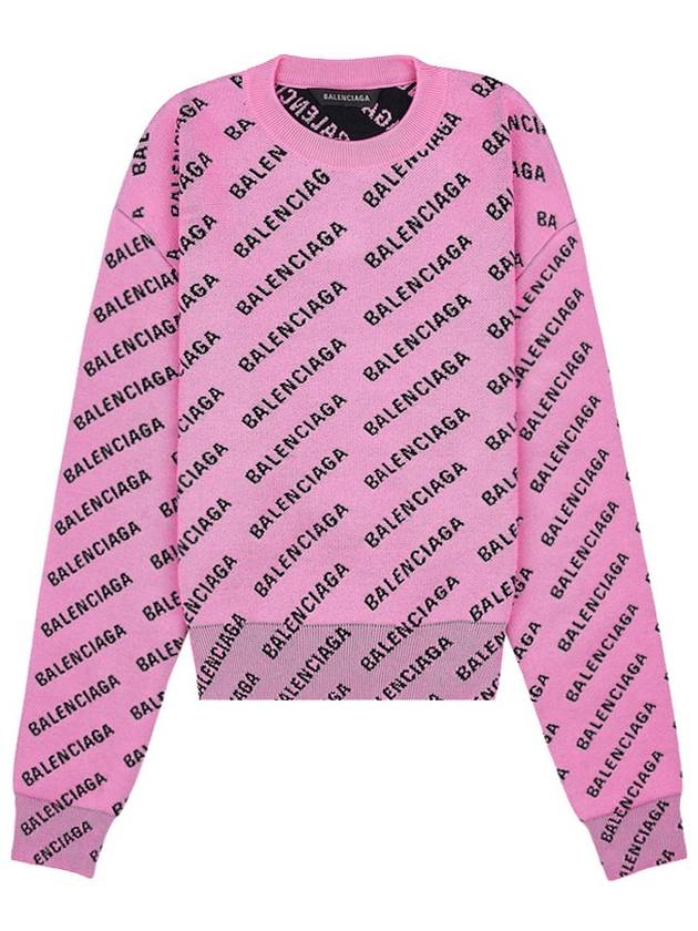 Luxury Balenciaga Mini All-Over Logo Knit Top Pink