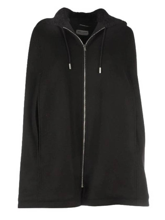 Luxury Saint Laurent Women's Virgin Wool Hooded Jacket Black