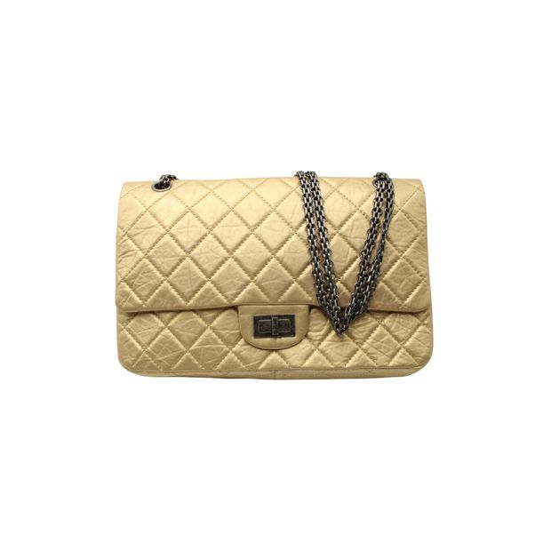 Luxury Chanel Light Gold Reissue 2.55 Classic Maxi 227 Double Flap Bag