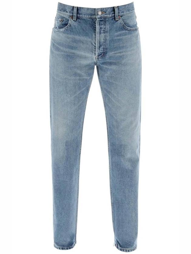 Luxury Saint Laurent Cotton Straight Leg Jeans Blue