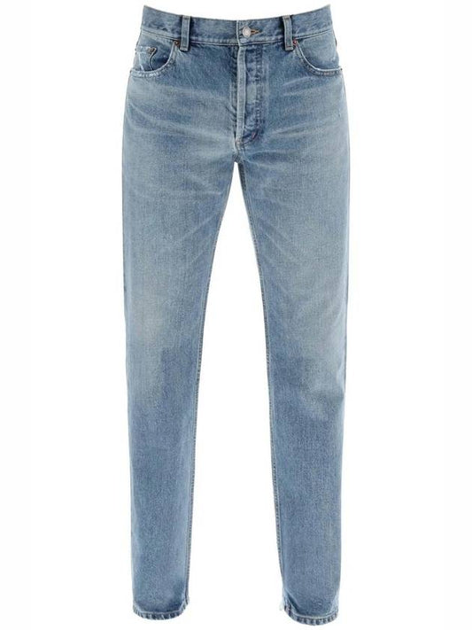 Luxury Saint Laurent Cotton Straight Leg Jeans Blue