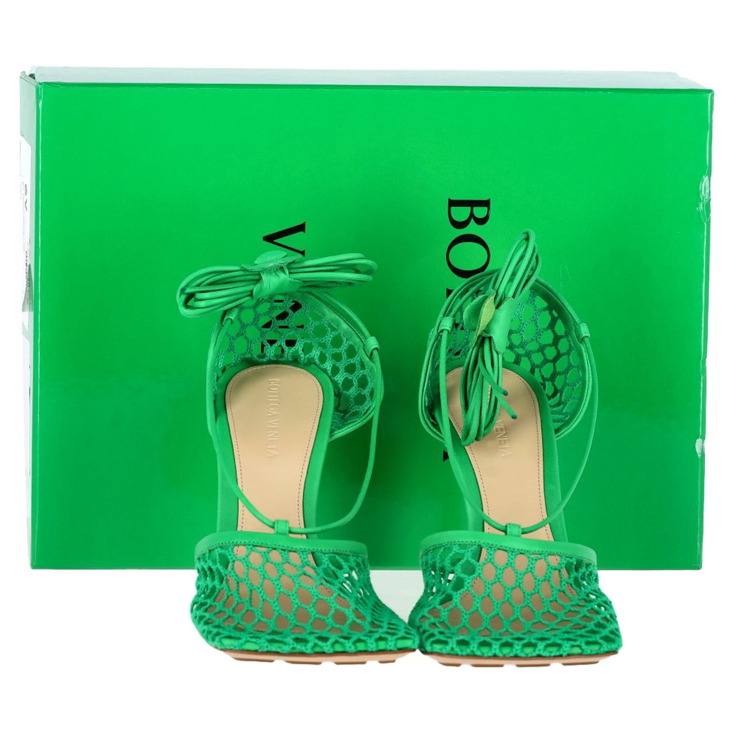 Luxury Bottega Veneta Stretch Lace Up Sandals in Green Leather
