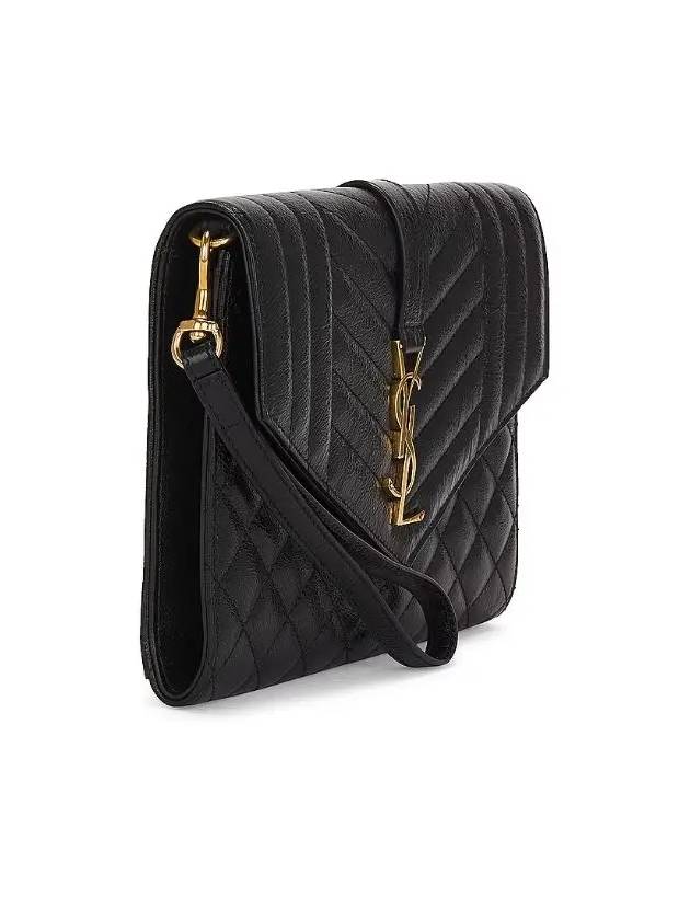 Luxury Saint Laurent Monogram Envelope Flap Leather Clutch Bag Black