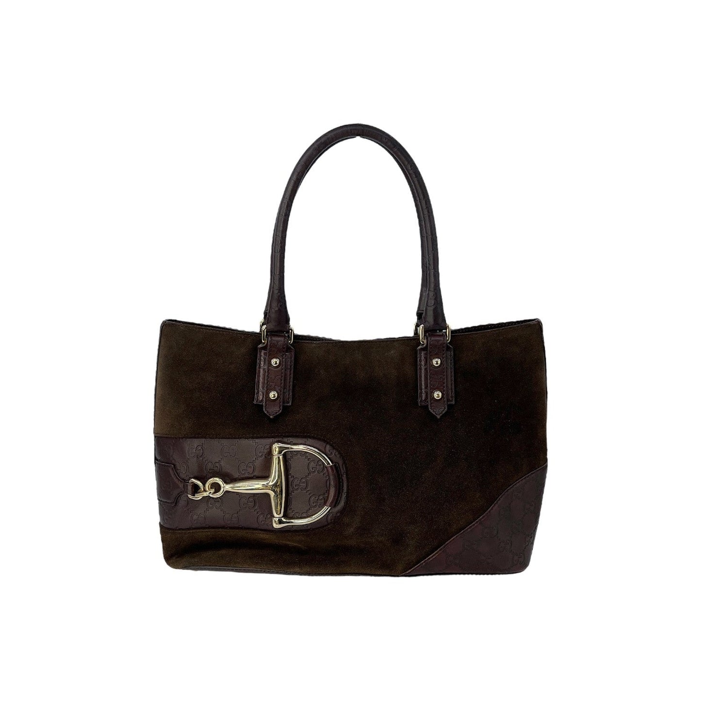 Luxury Gucci Suede Hasler Horsebit Tote
