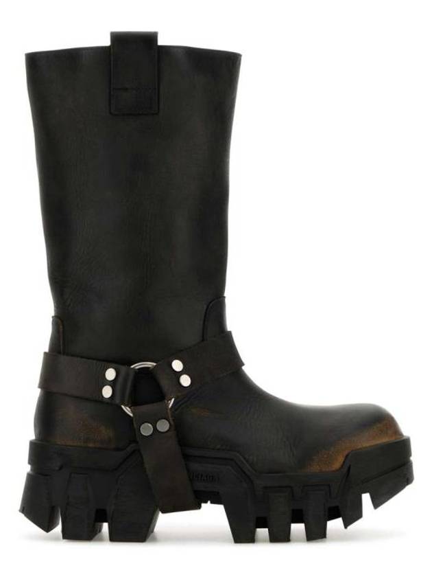 Luxury Balenciaga Bulldozer Harness Leather Worker Boots Black