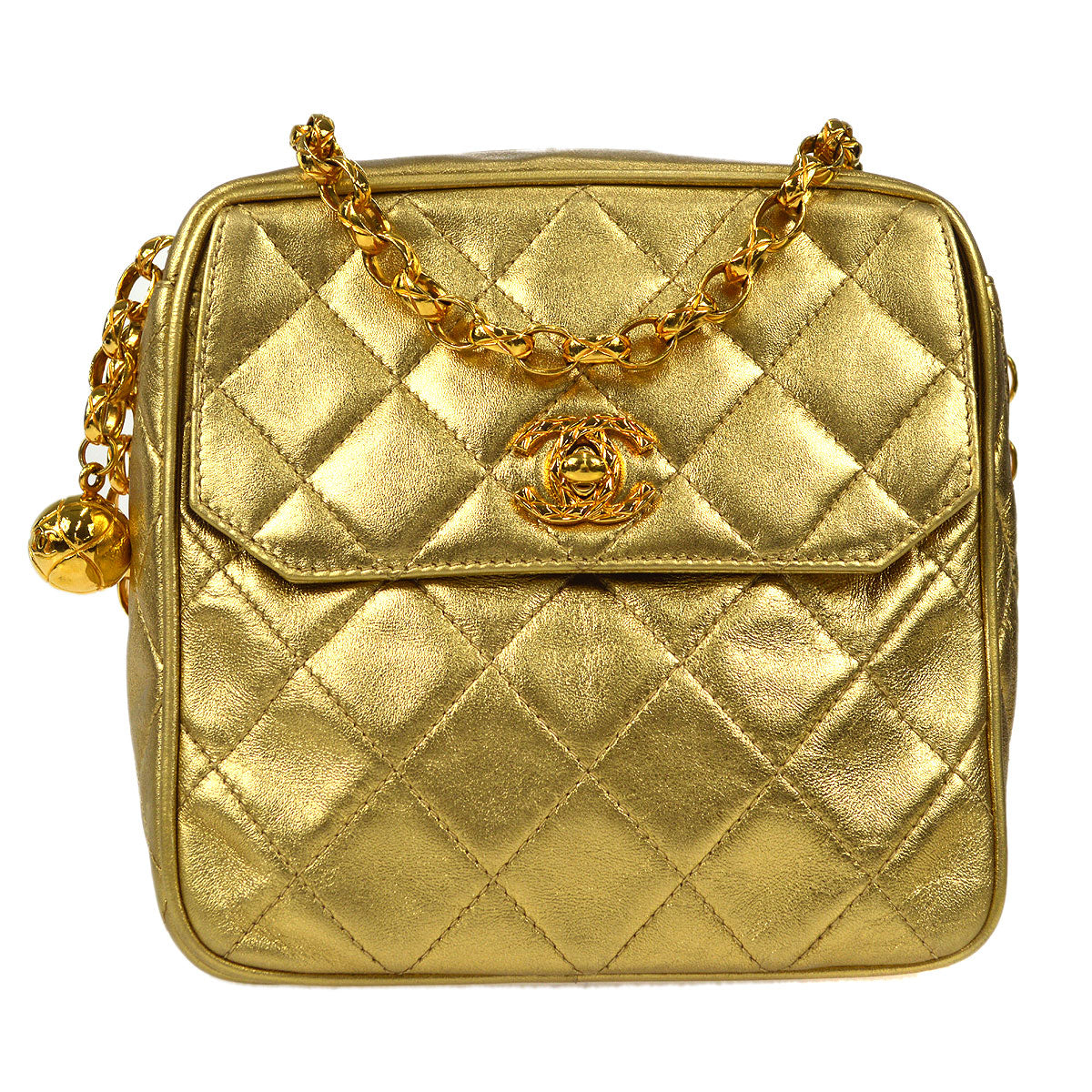 Luxury Chanel 1991-1994 Pocket Camera Bag Mini Gold Lambskin
