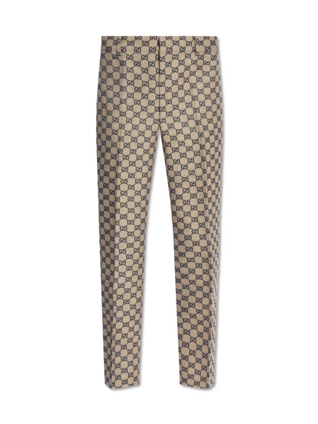 Luxury Gucci Trending 2025 GG Linen Blend Canvas Straight Pants Beige