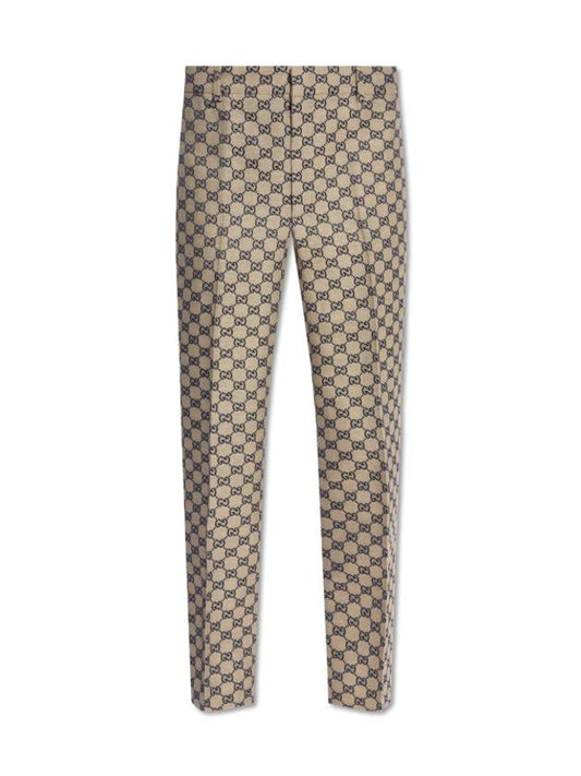 Luxury Gucci Trending 2025 GG Linen Blend Canvas Straight Pants Beige