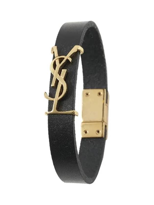 Luxury Saint Laurent Monogram Opyum Leather Bracelet Black Gold